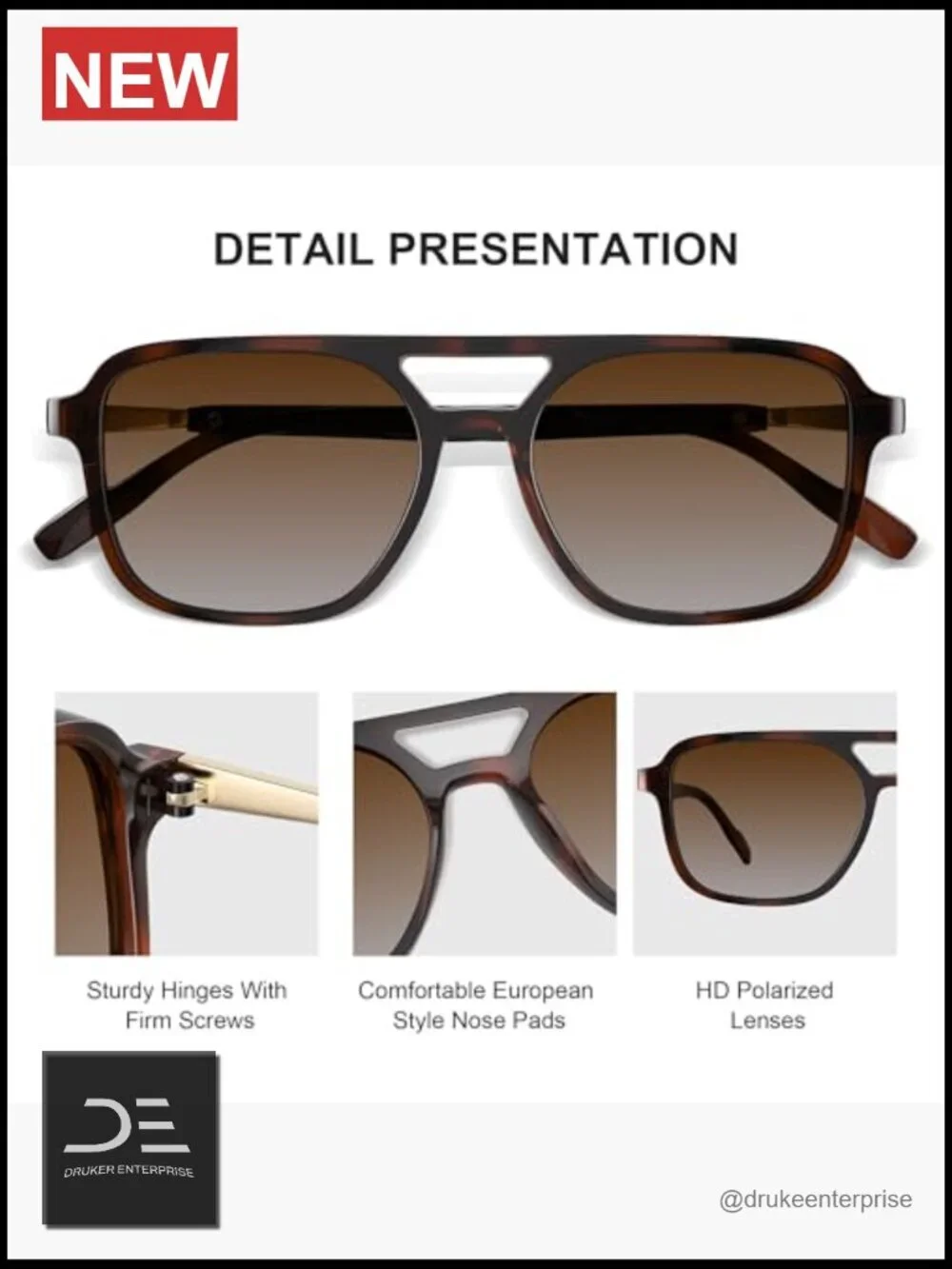Polarized Trendy Rectangular Aviator Sunglasses UV Protection